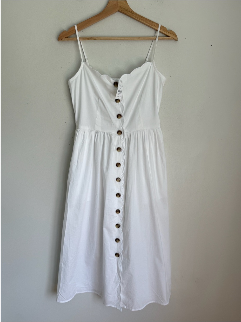 NWT J. Crew Scallop Trim Button Front Midi Dress Button Front in White - Picture 6 of 11